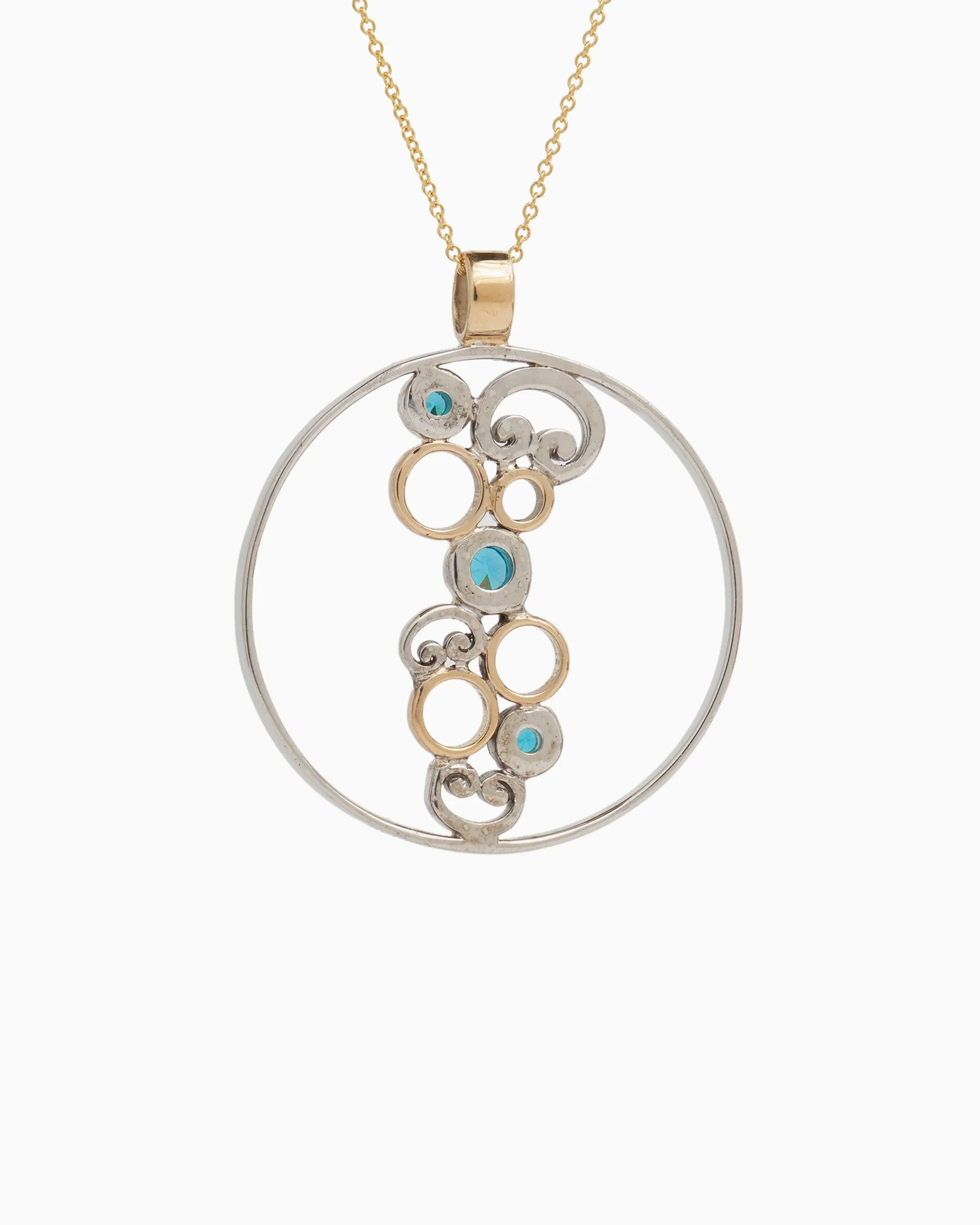 Circle of Life Pendant with Stones & Petroglyph - Blue Zircon