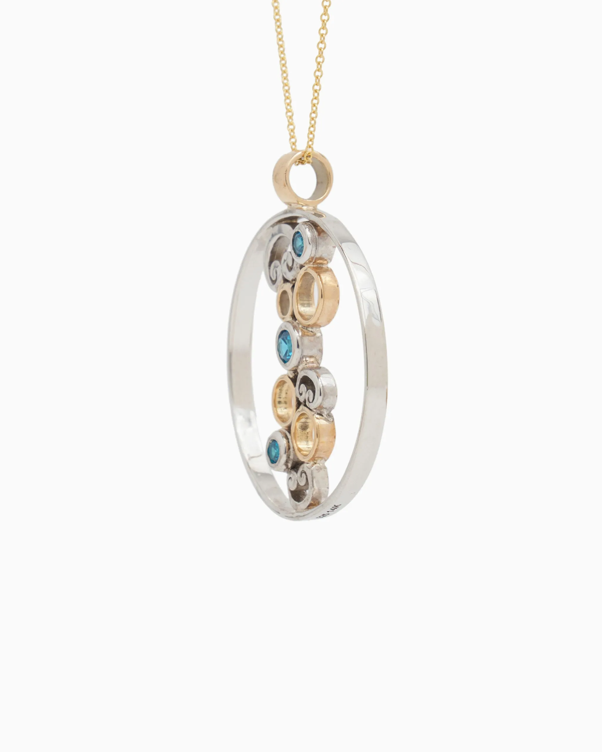 Circle of Life Pendant with Stones & Petroglyph - Blue Zircon