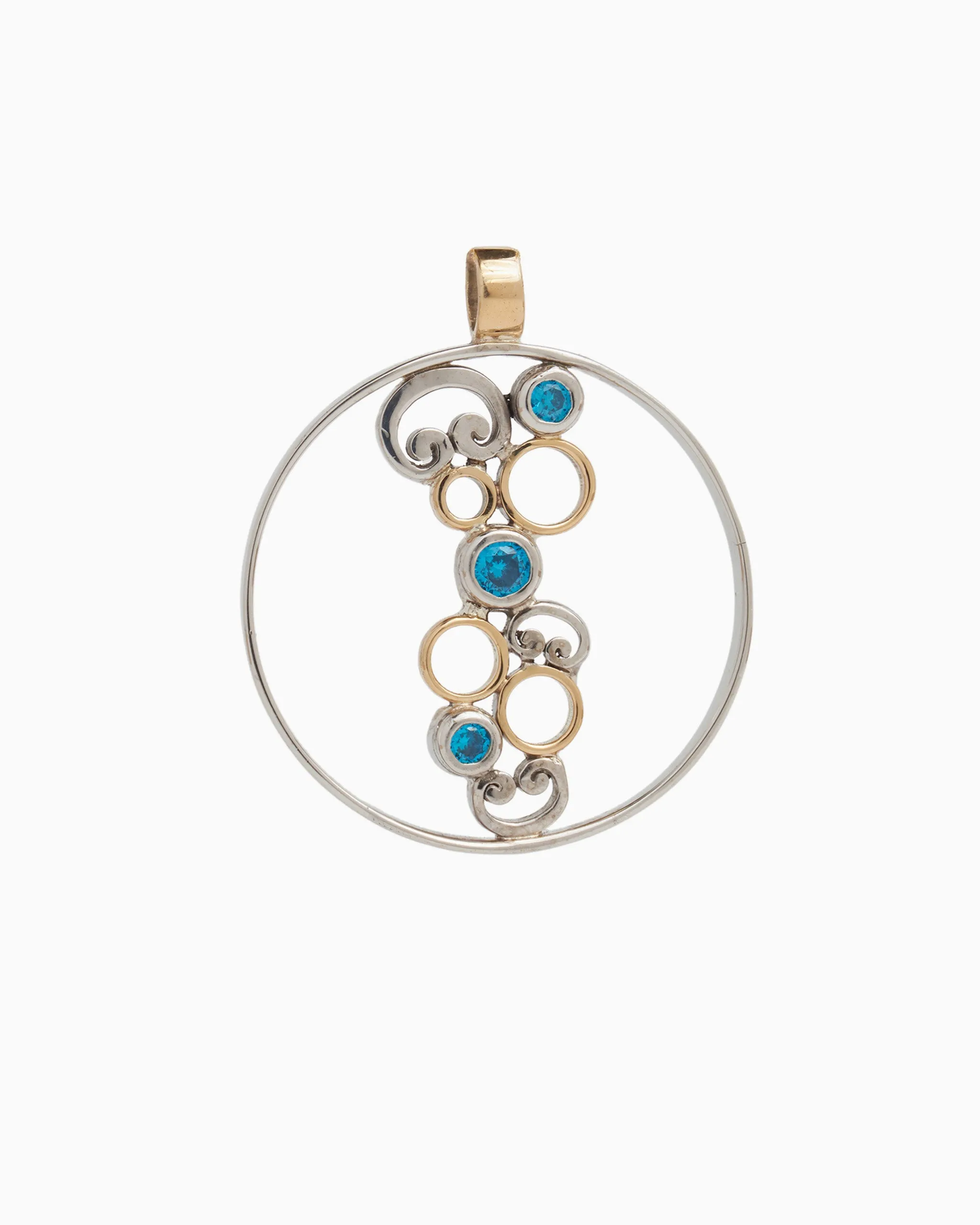 Circle of Life Pendant with Stones & Petroglyph - Blue Zircon