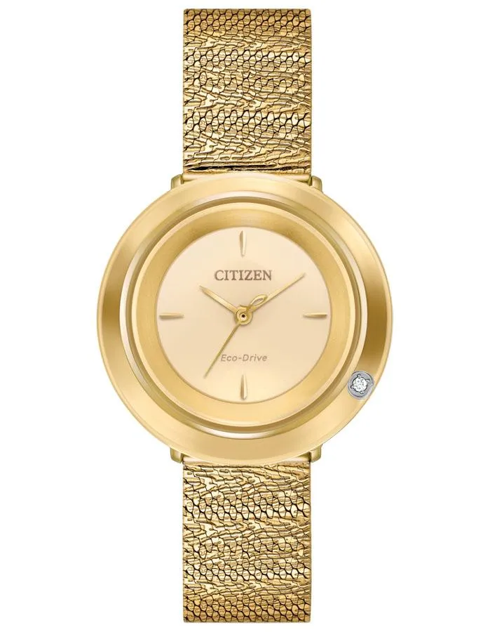 Citizen Ladies Eco-Drive L Ambiluna Watch - Gold-Tone - Champagne - Metal Mesh