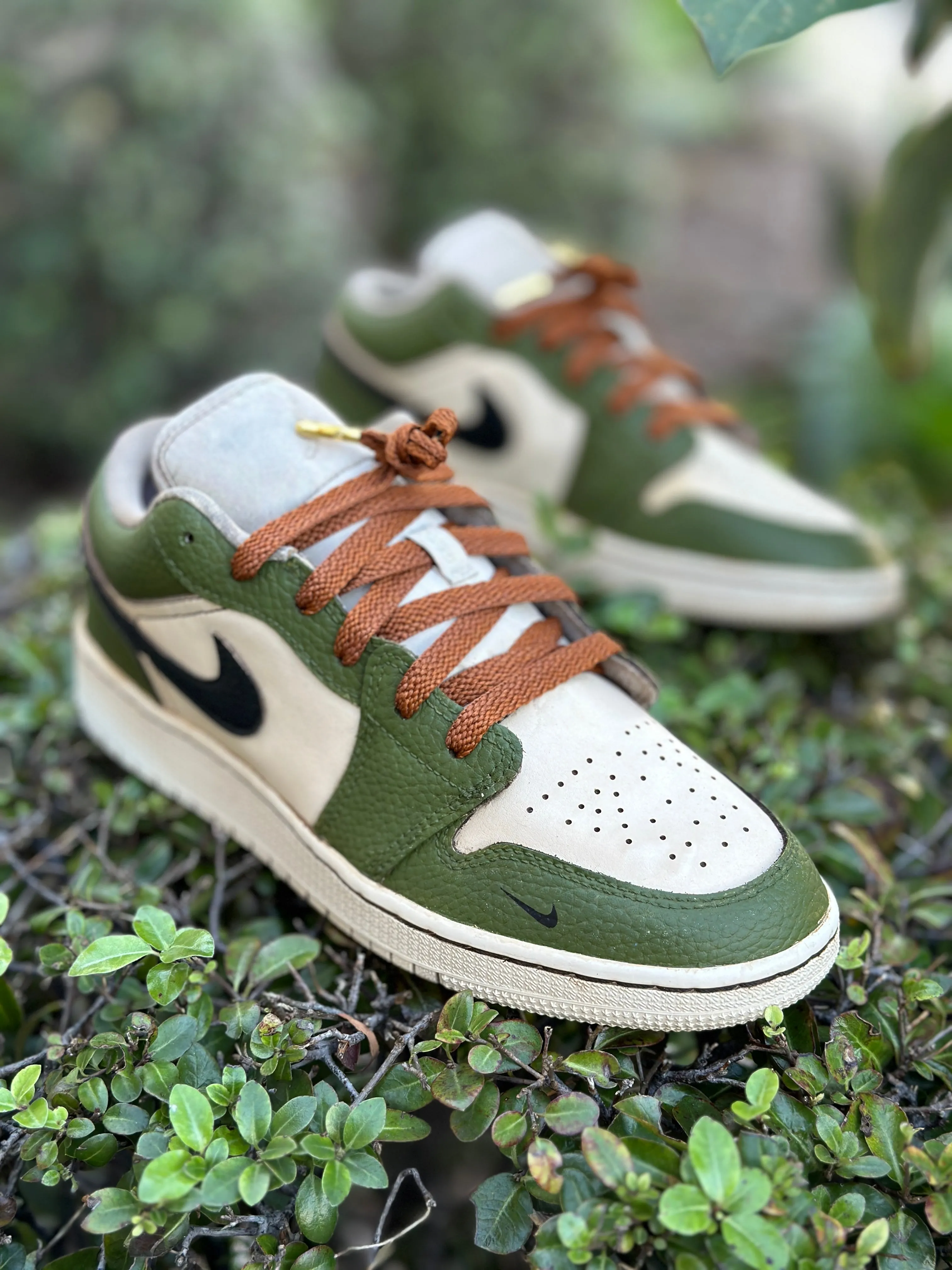 Coffee Dyed and Painted Jordan 1 Low Sneakers