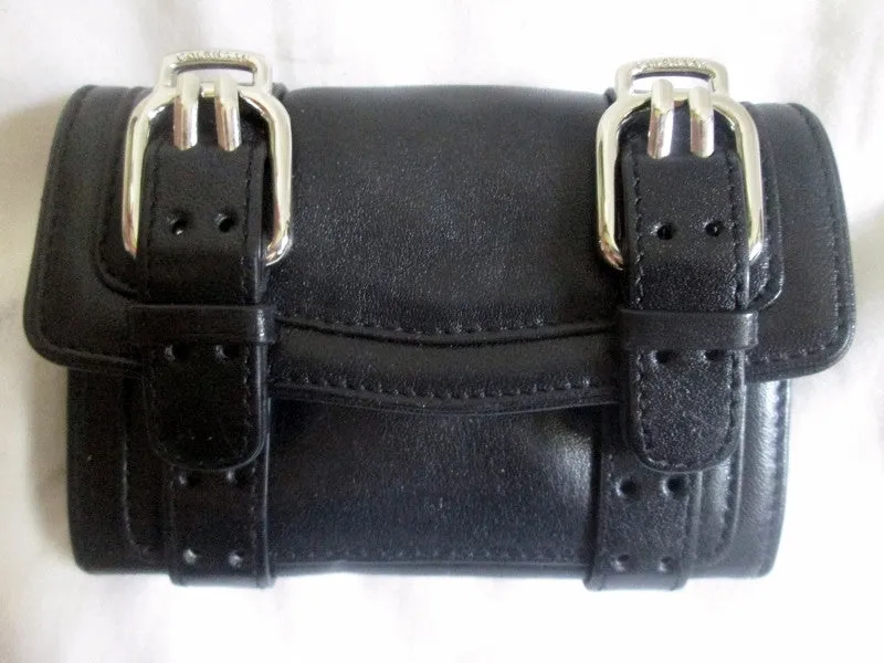 COLE HAAN Mini Signature Leather Flap Purse Wallet Pouch BLACK Two Buckle