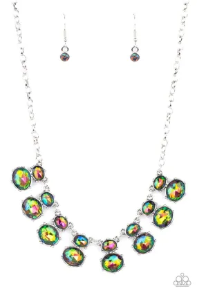 Cosmic Countess Multi Iridescent Oil Spill Rhinestone Necklace - Paparazzi Accessories