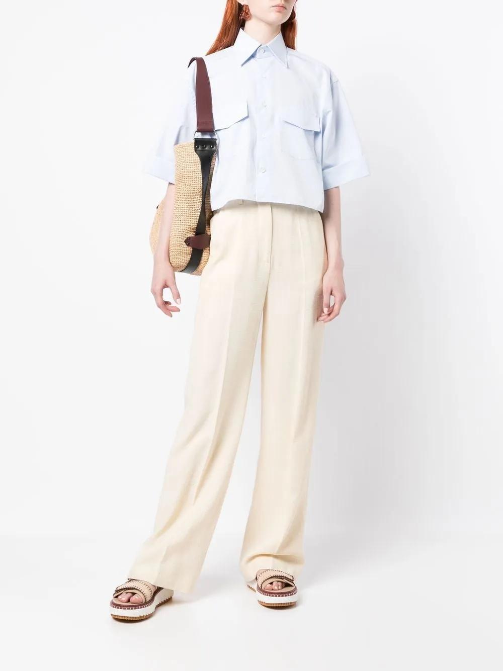 CROP SAFARI BUTTON UP IN LIGHT BLUE SHIRT LIG BLU