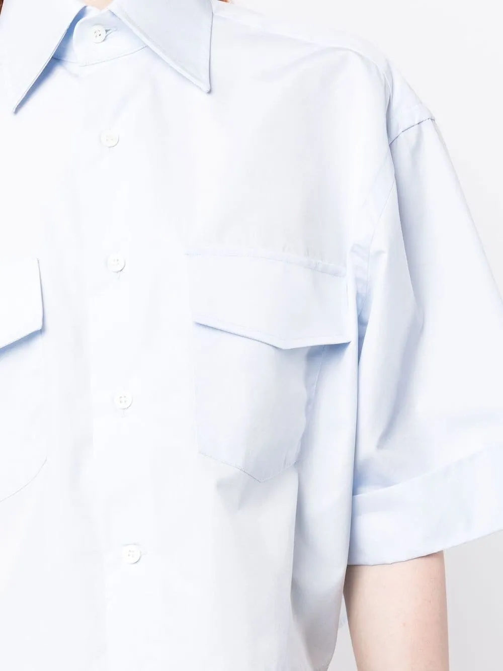 CROP SAFARI BUTTON UP IN LIGHT BLUE SHIRT LIG BLU