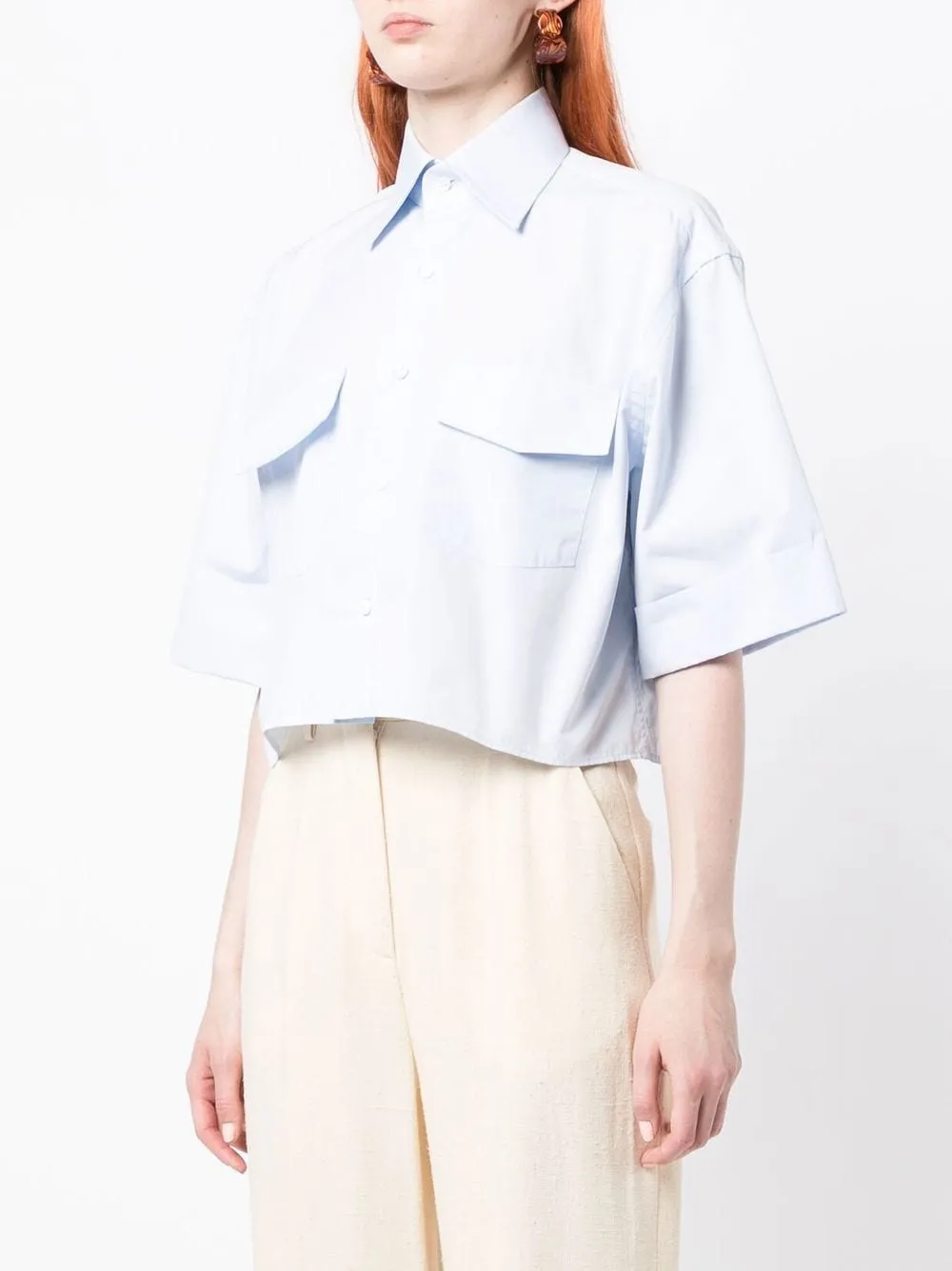 CROP SAFARI BUTTON UP IN LIGHT BLUE SHIRT LIG BLU