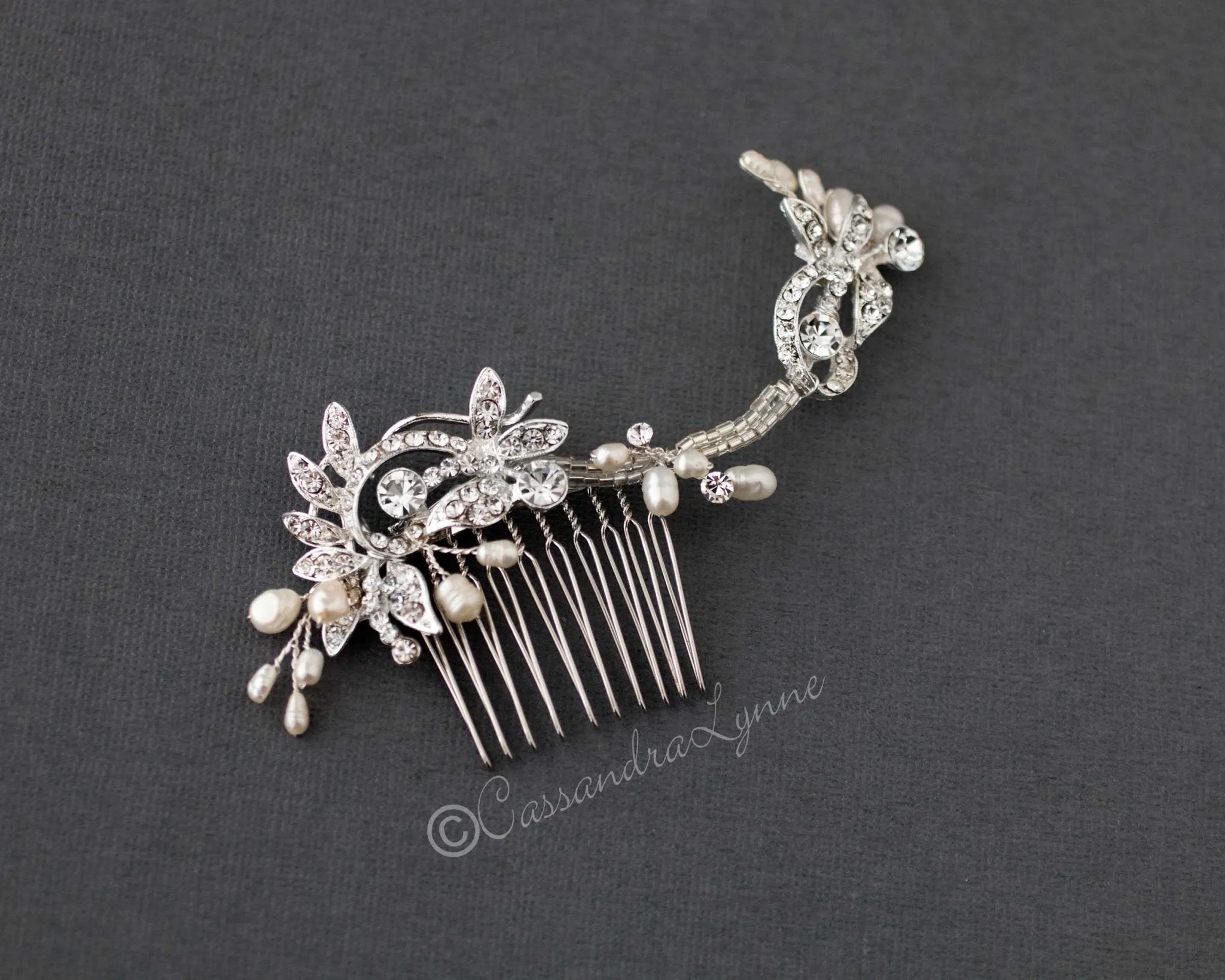 Crystal and Freshwater Pearl Wave Bridal Comb