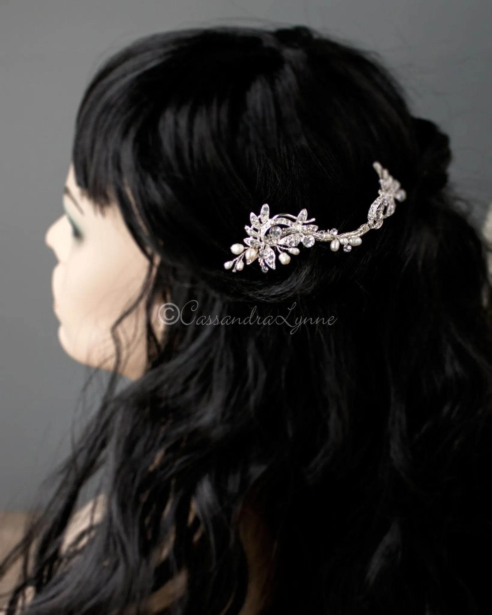 Crystal and Freshwater Pearl Wave Bridal Comb