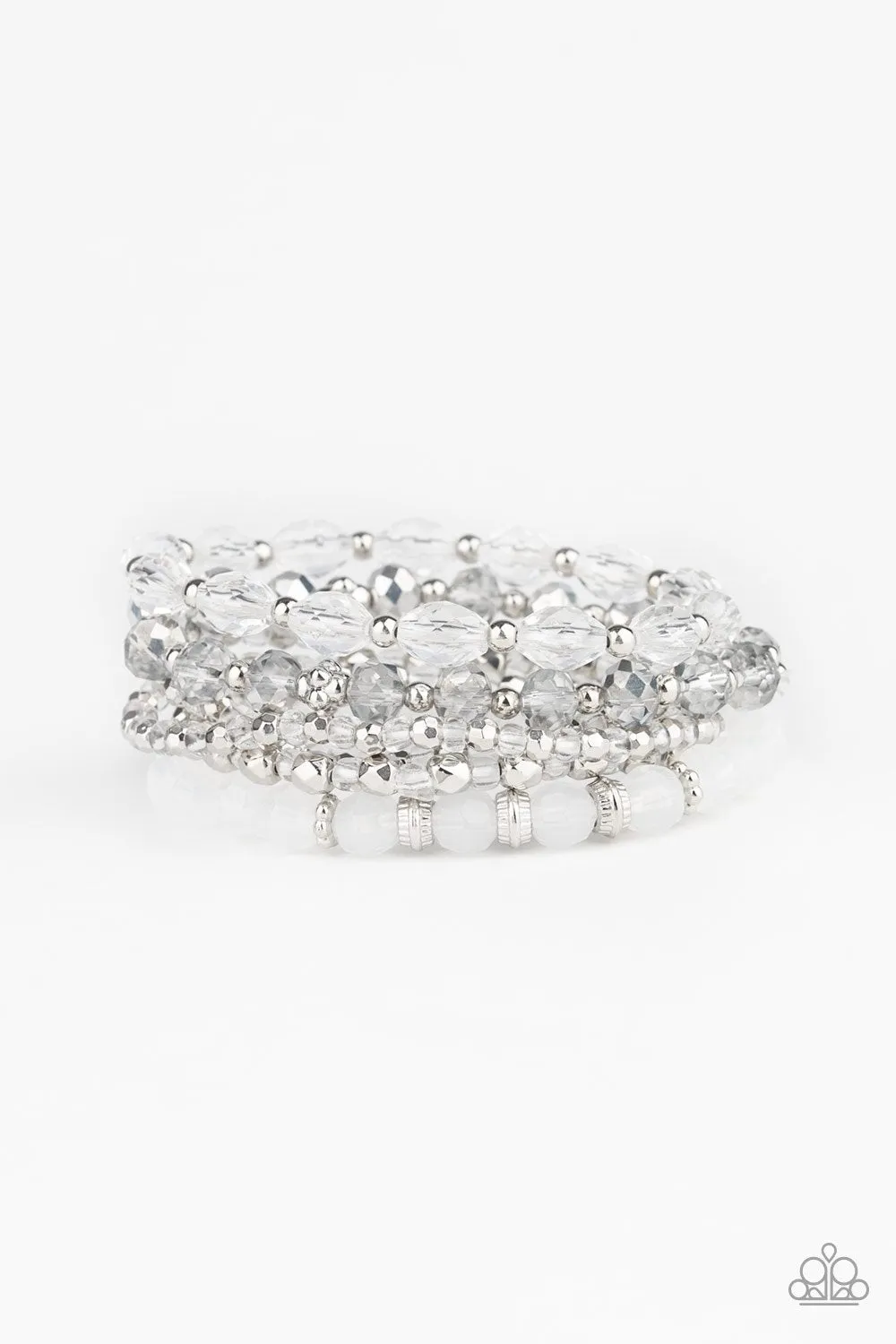 Crystal Collage White and Silver Bracelet Set - Paparazzi Accessories