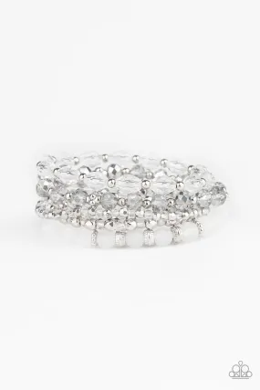 Crystal Collage White and Silver Bracelet Set - Paparazzi Accessories