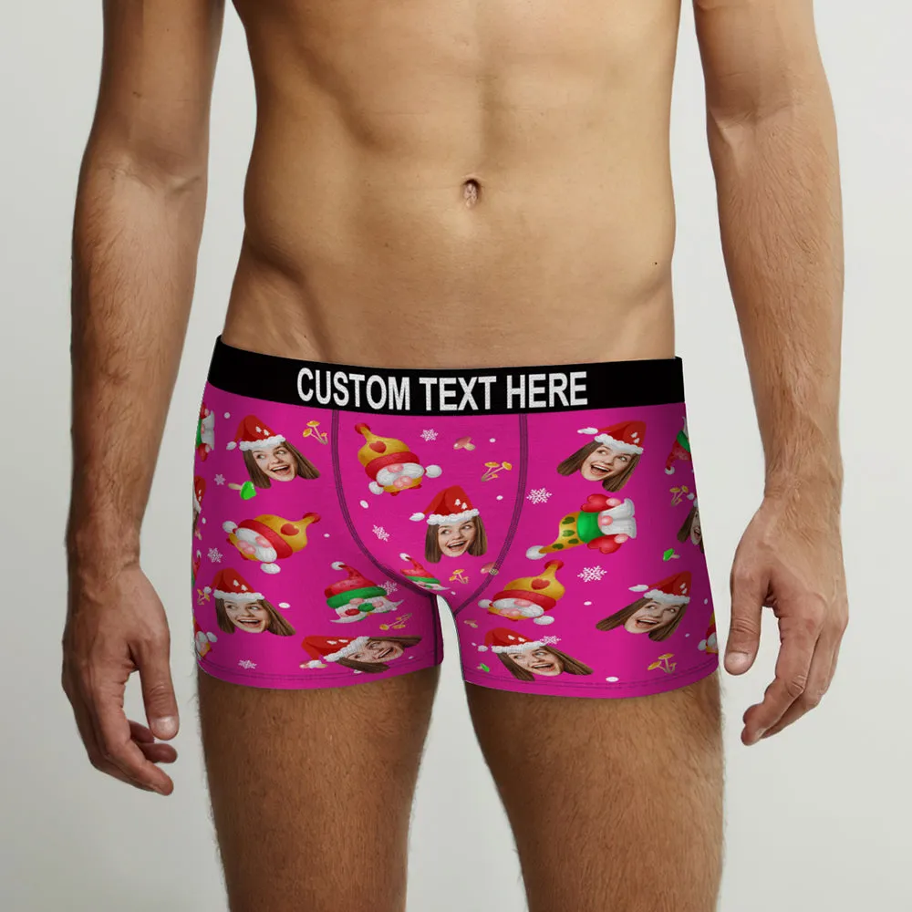 Custom Face Happy Gnomes Pink Christmas Boxer Briefs Personalised Christmas Gift