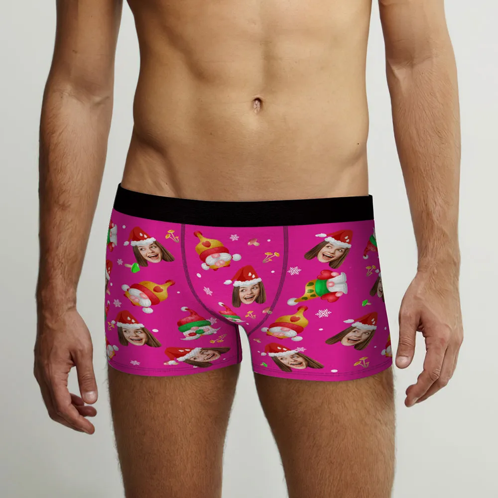 Custom Face Happy Gnomes Pink Christmas Boxer Briefs Personalised Christmas Gift