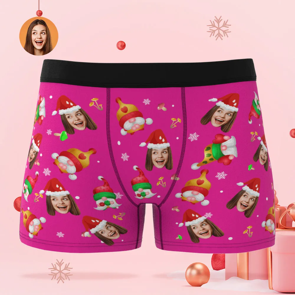 Custom Face Happy Gnomes Pink Christmas Boxer Briefs Personalised Christmas Gift