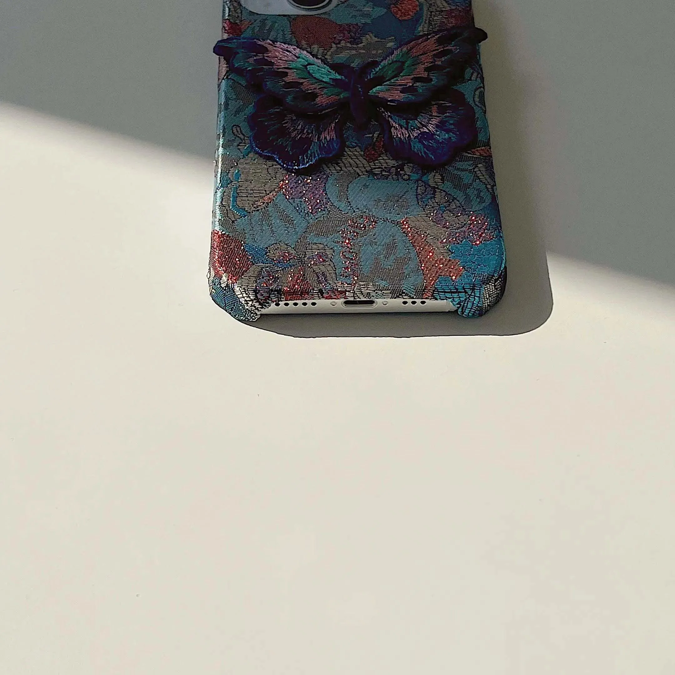 Cute Fabric Butterfly Phone Case for iPhone 15 Pro Max, 14, 13, 11, 12