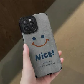 Cute Smiley Leather Phone Case for iPhone 12, 13 Mini, 11, 14 Pro, XS Max, X, XR, 6, 6s, 7, 8 Plus, SE 3, 2022, 11 Pro - Gray