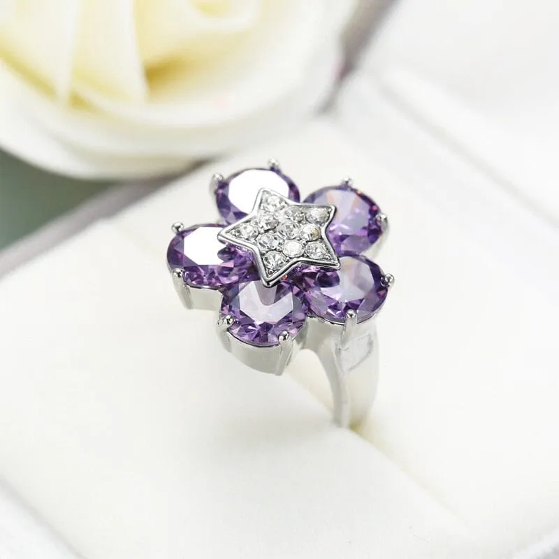 Delicate Flower Amethyst Ring - 925 Sterling Silver