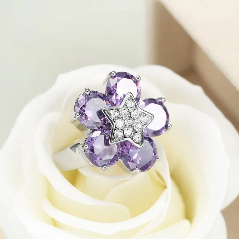 Delicate Flower Amethyst Ring - 925 Sterling Silver