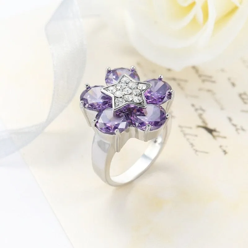 Delicate Flower Amethyst Ring - 925 Sterling Silver