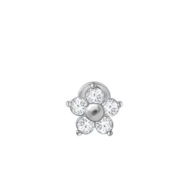 Diamond Flower Flat Back Stud in White Gold