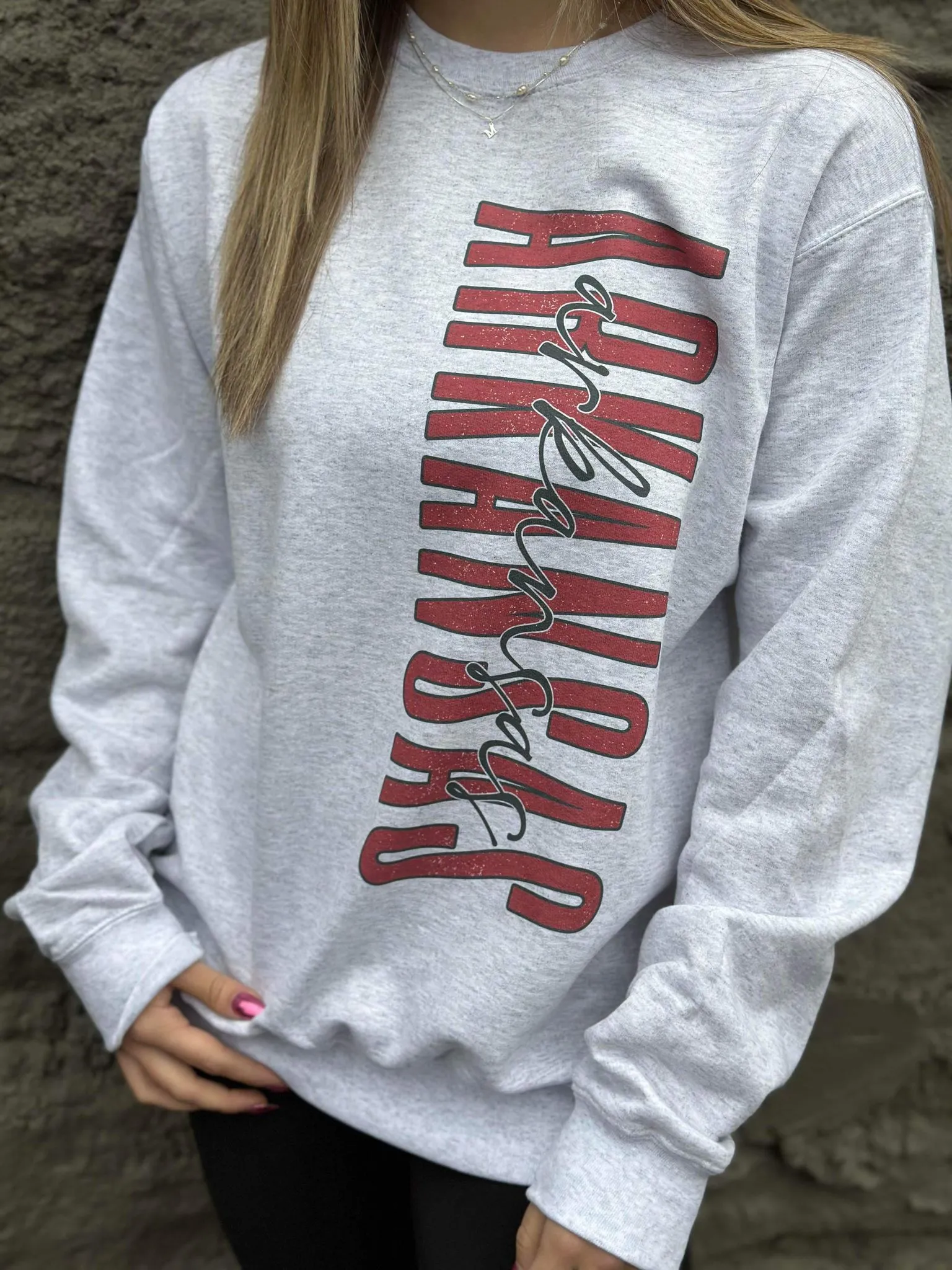 Distressed Vertical Print Arkansas Sweatshirt