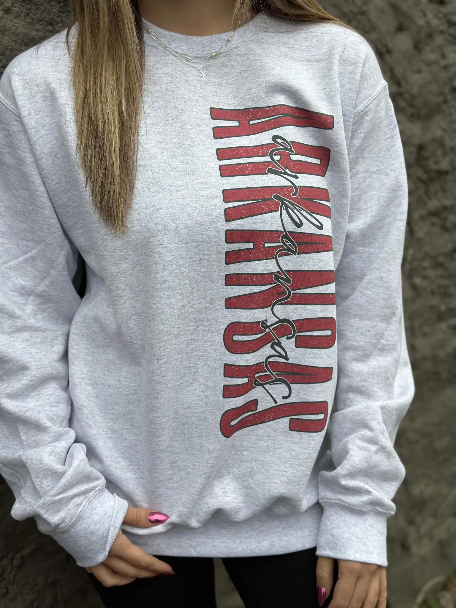 Distressed Vertical Print Arkansas Sweatshirt