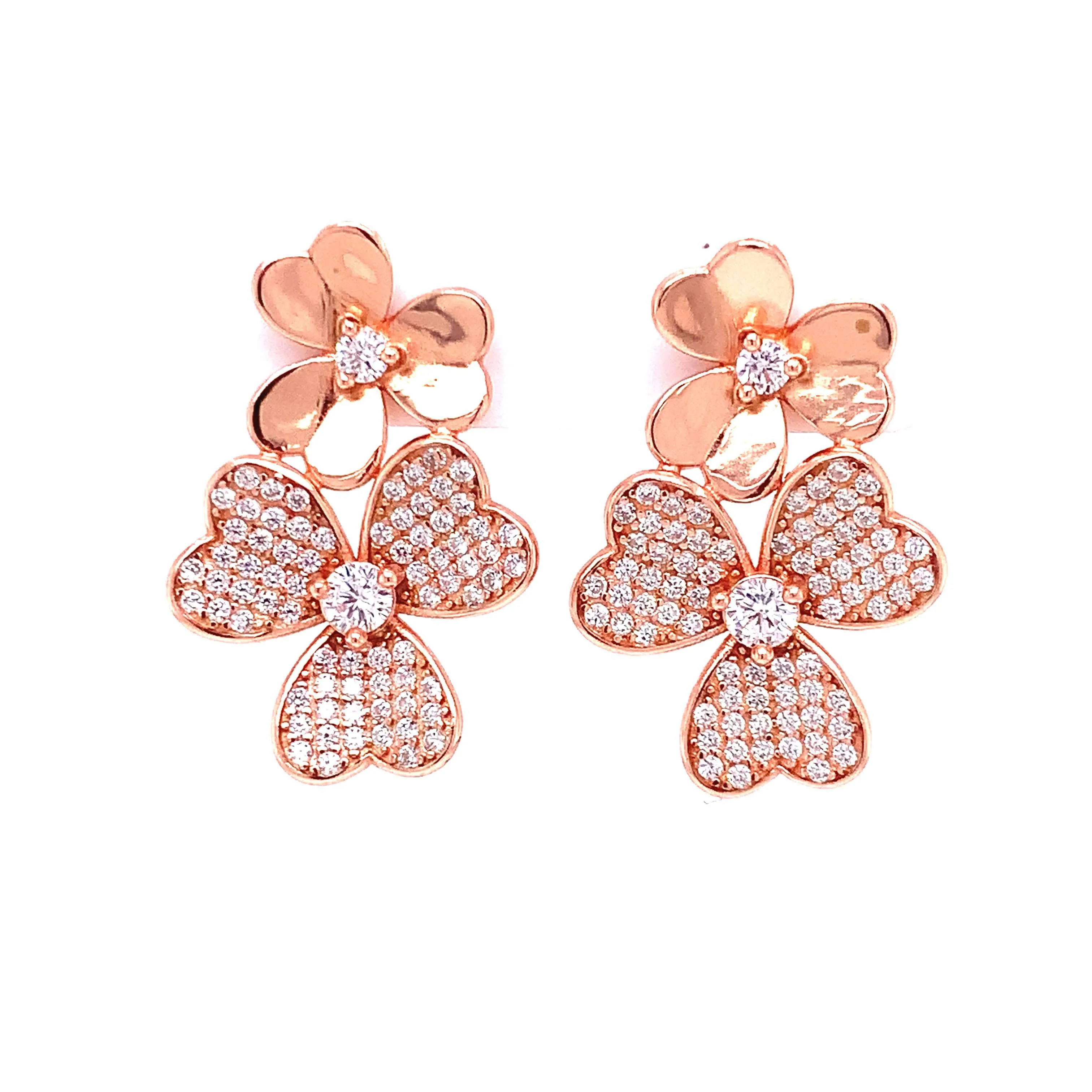 Double Flower with CZ Post Earrings