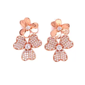 Double Flower with CZ Post Earrings