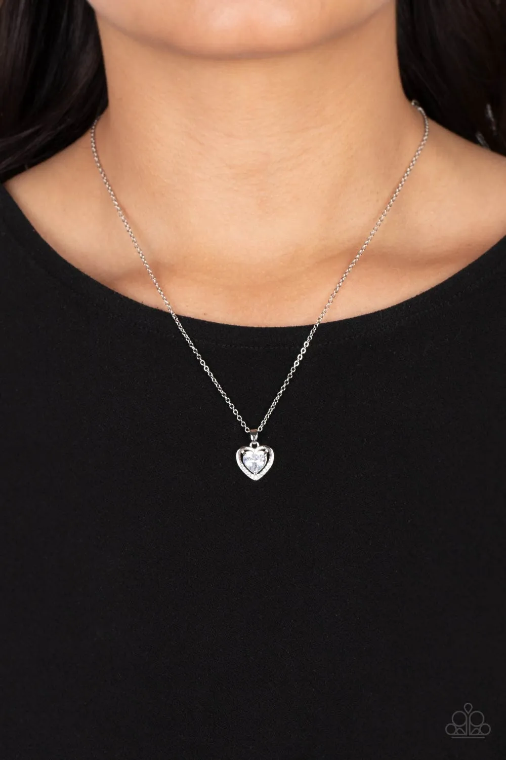 Effulgently Engaged White Rhinestone Heart Necklace - Paparazzi Accessories