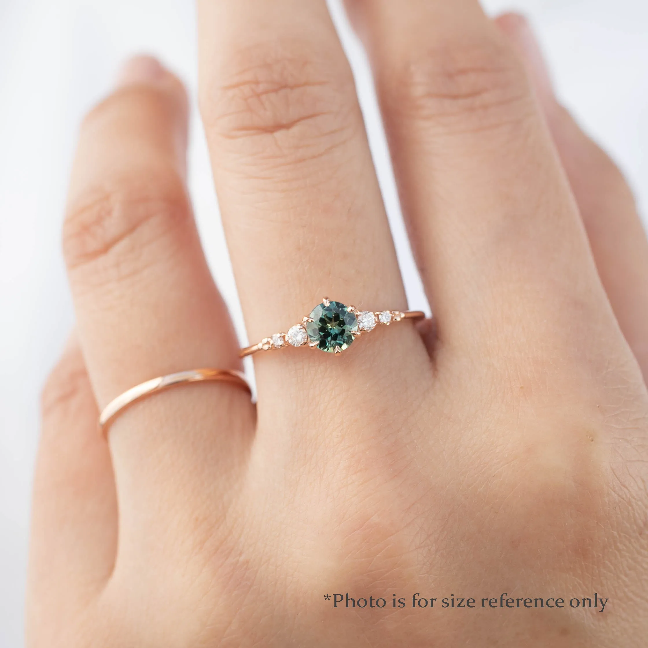 Estel Fleur Ring 5mm Teal Blue Green Round Queensland Sapphire 14K Yellow Gold