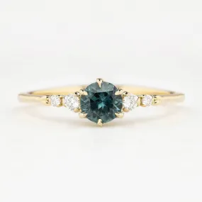 Estel Fleur Ring 5mm Teal Blue Green Round Queensland Sapphire 14K Yellow Gold