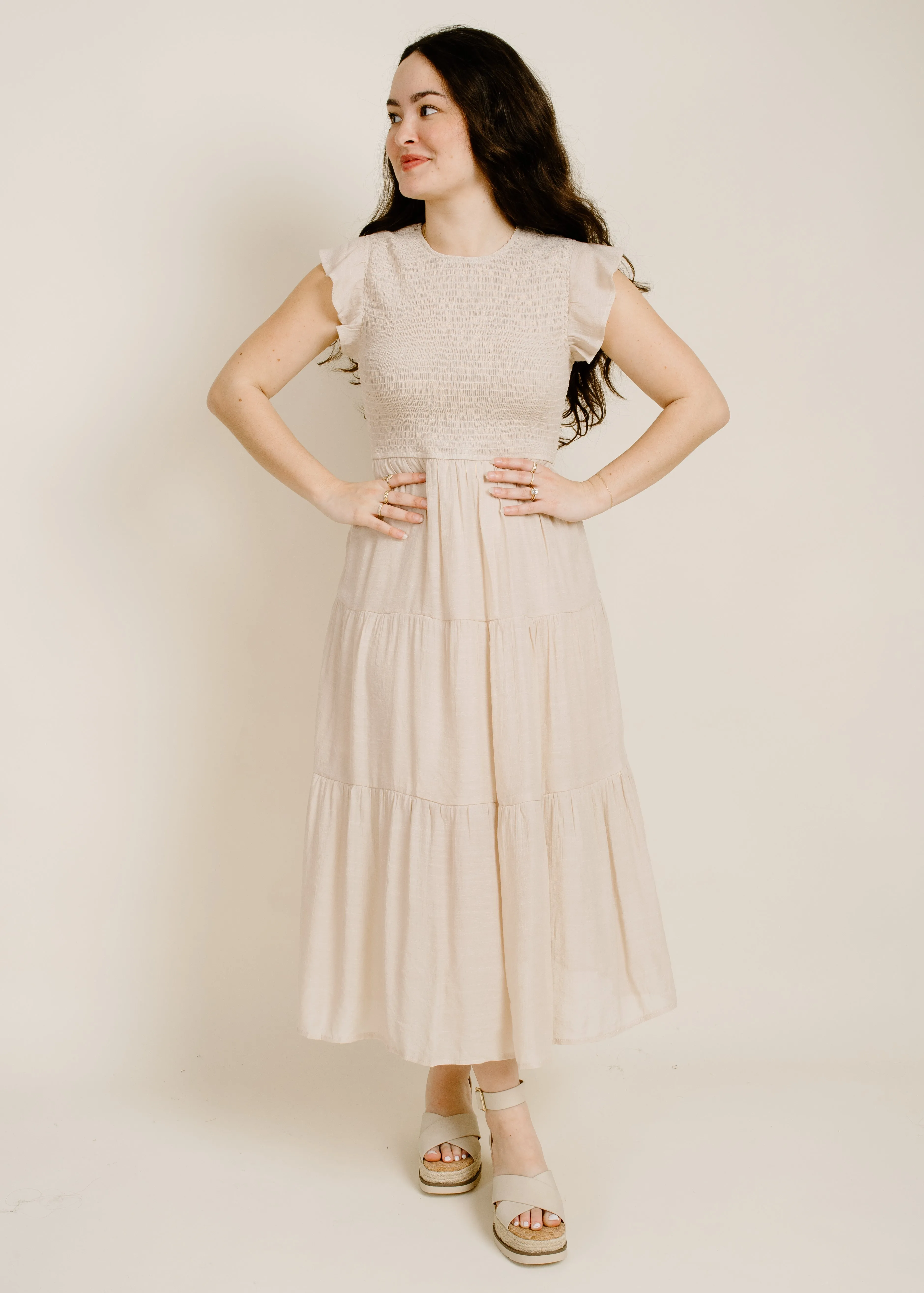 Faye Midi Dress - Beige