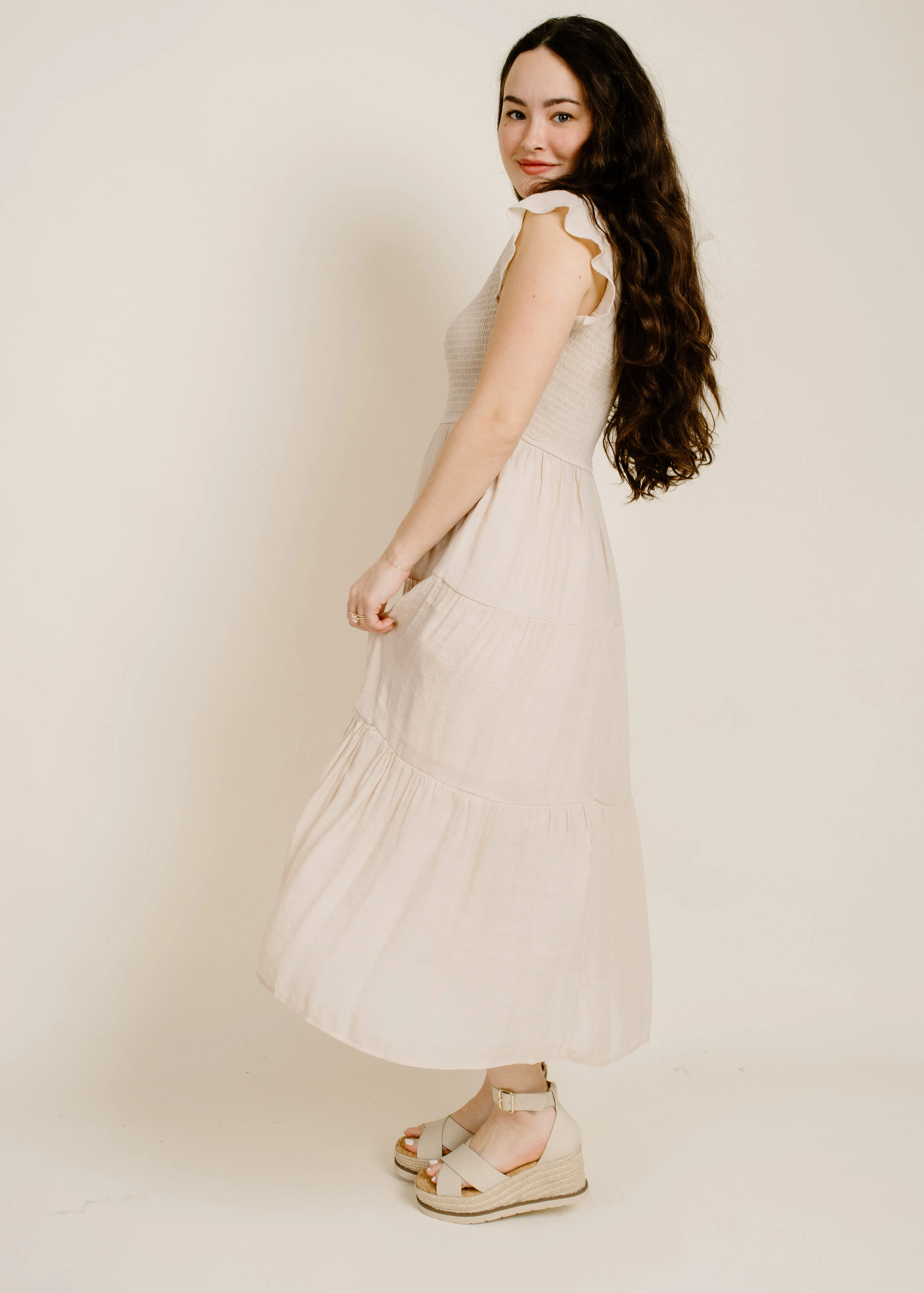 Faye Midi Dress - Beige