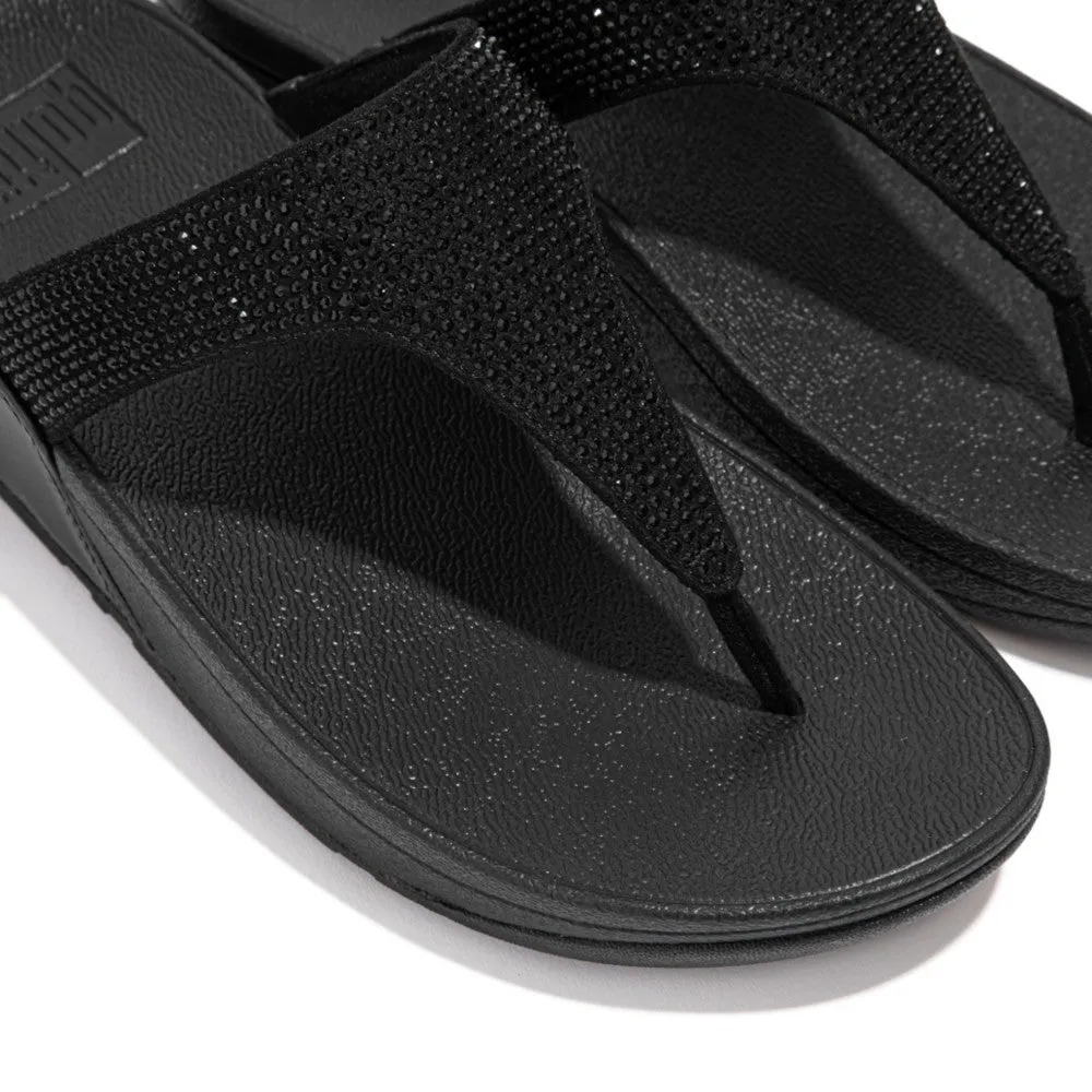 FitFlop Lulu Crystal Embellished Toe Post Sandals All Black