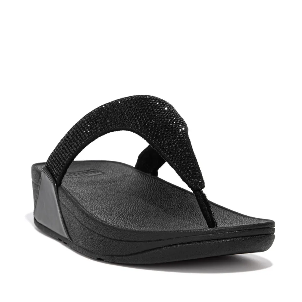 FitFlop Lulu Crystal Embellished Toe Post Sandals All Black