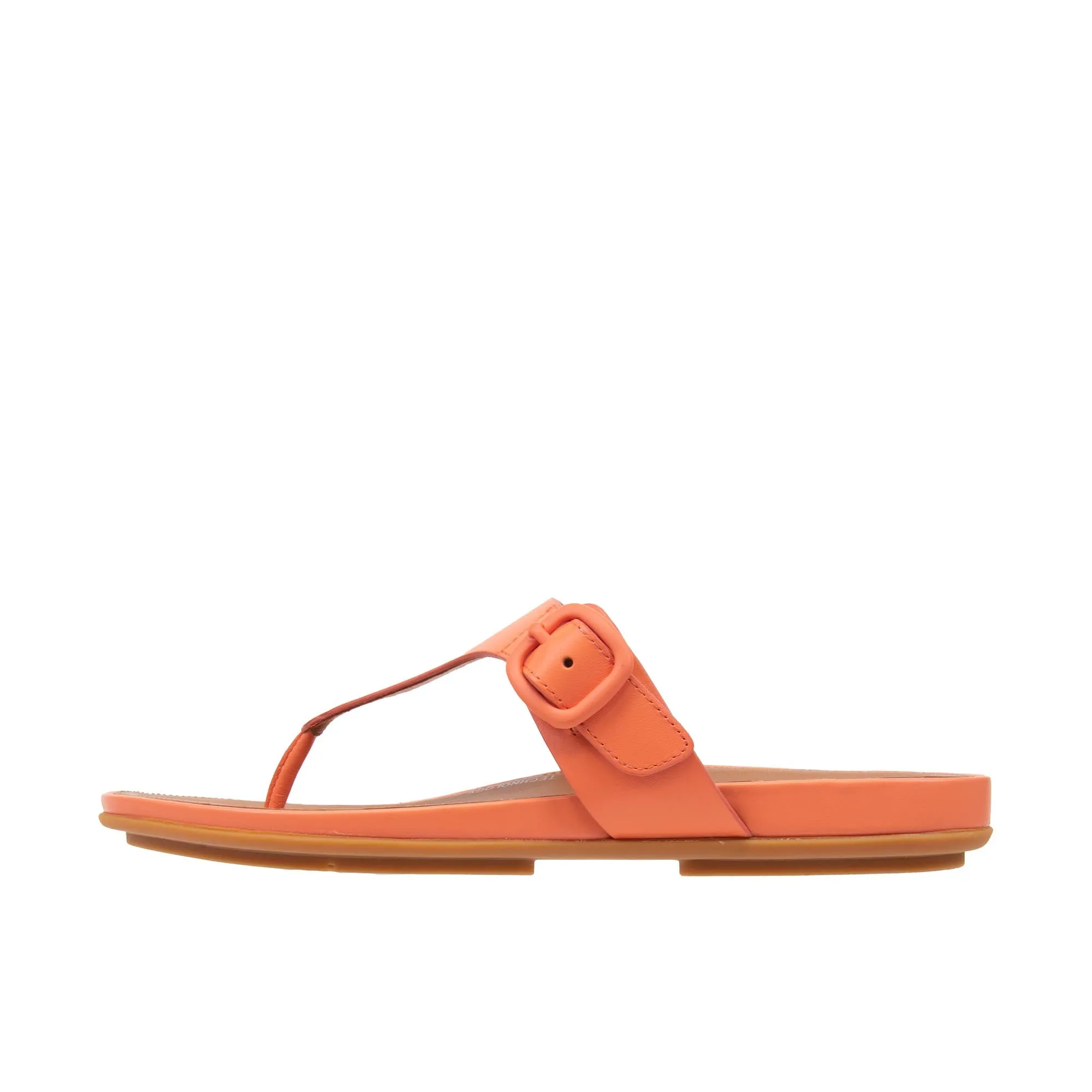 FitFlop Womens Gracie Rubber-Buckle Leather Toe Post Sandals  Sunshine Coral