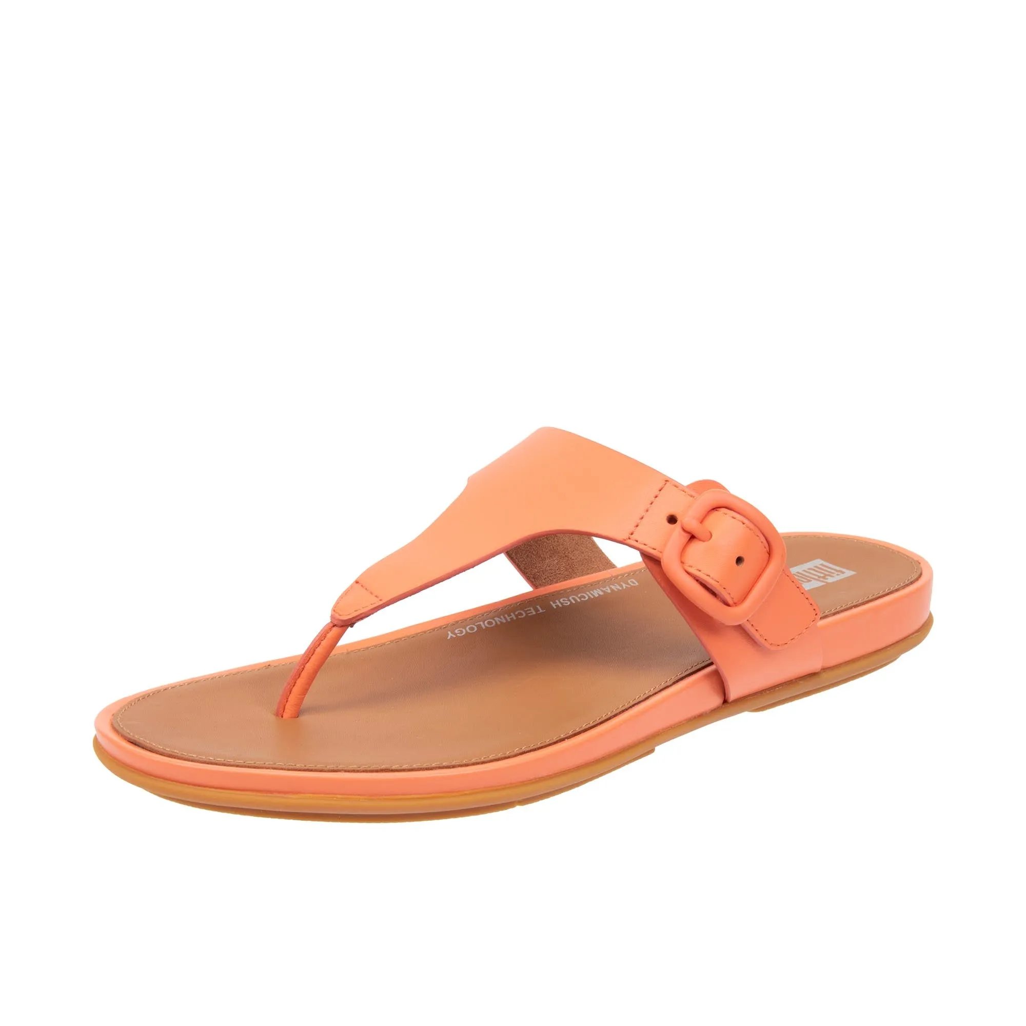 FitFlop Womens Gracie Rubber-Buckle Leather Toe Post Sandals  Sunshine Coral