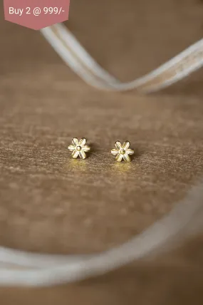 Flower Blossom Gold Plated Mini Sterling Silver Stud Earrings