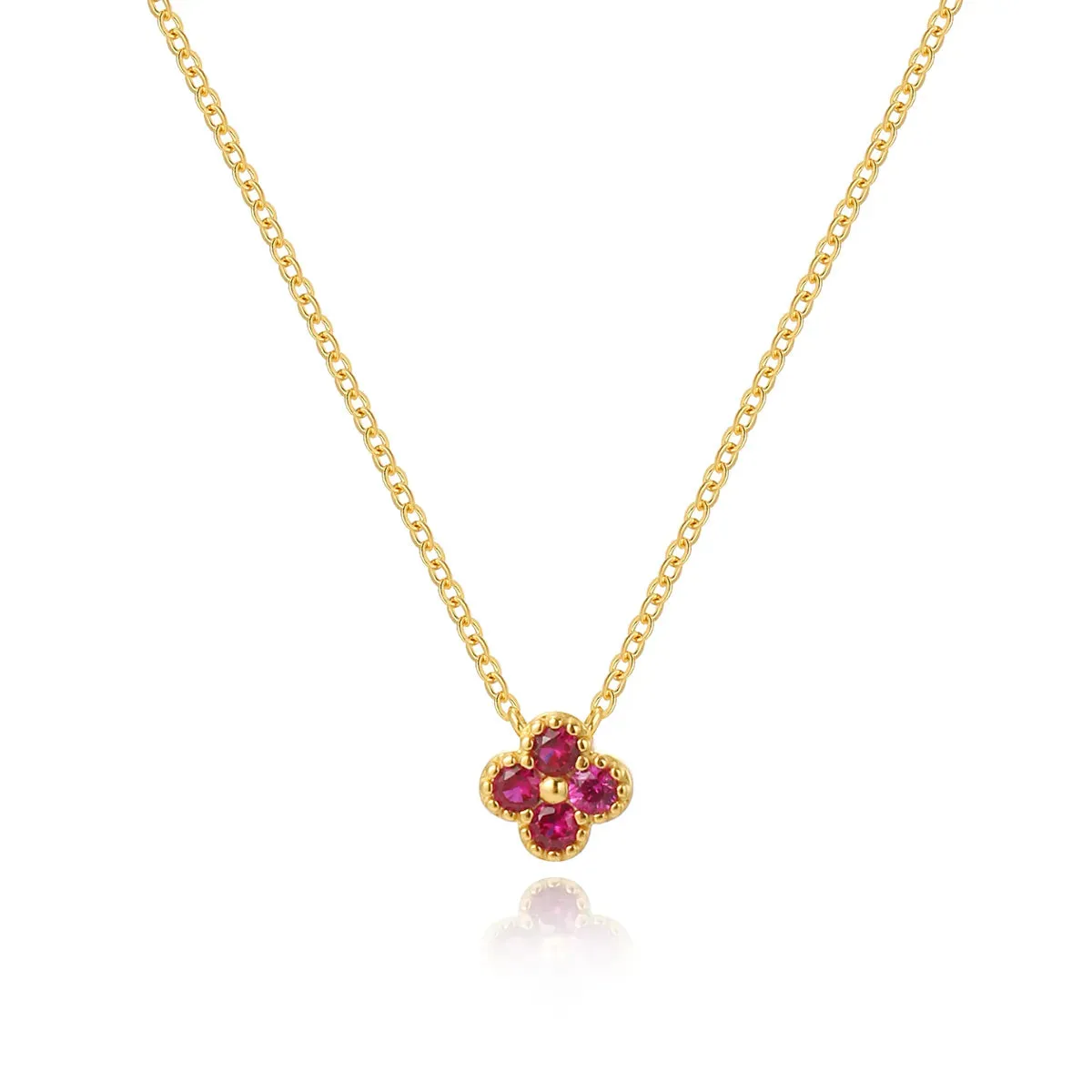 Four-Leaf Ruby Gemstone Necklace