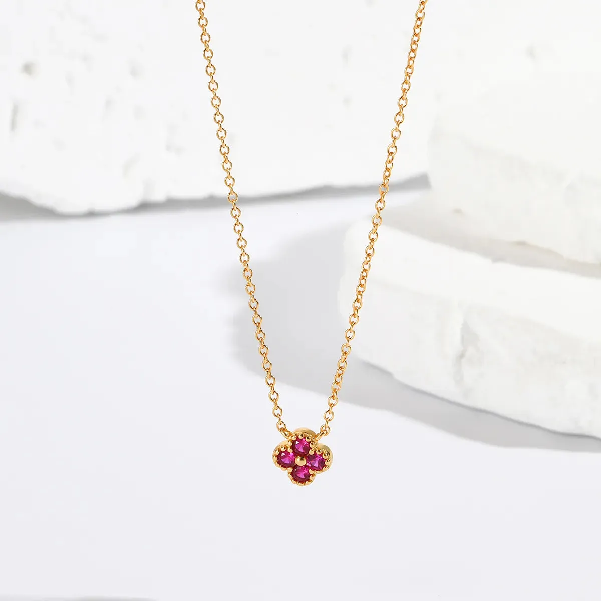 Four-Leaf Ruby Gemstone Necklace