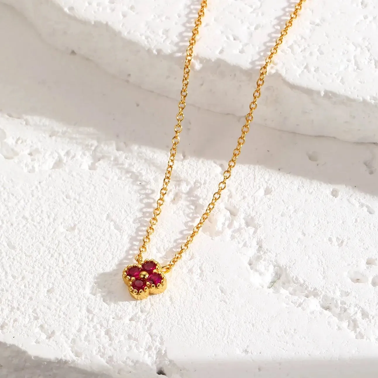 Four-Leaf Ruby Gemstone Necklace