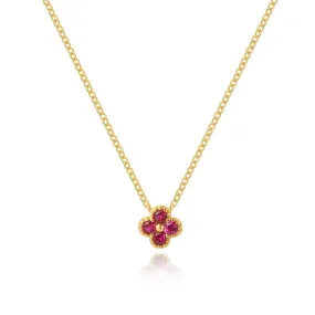 Four-Leaf Ruby Gemstone Necklace