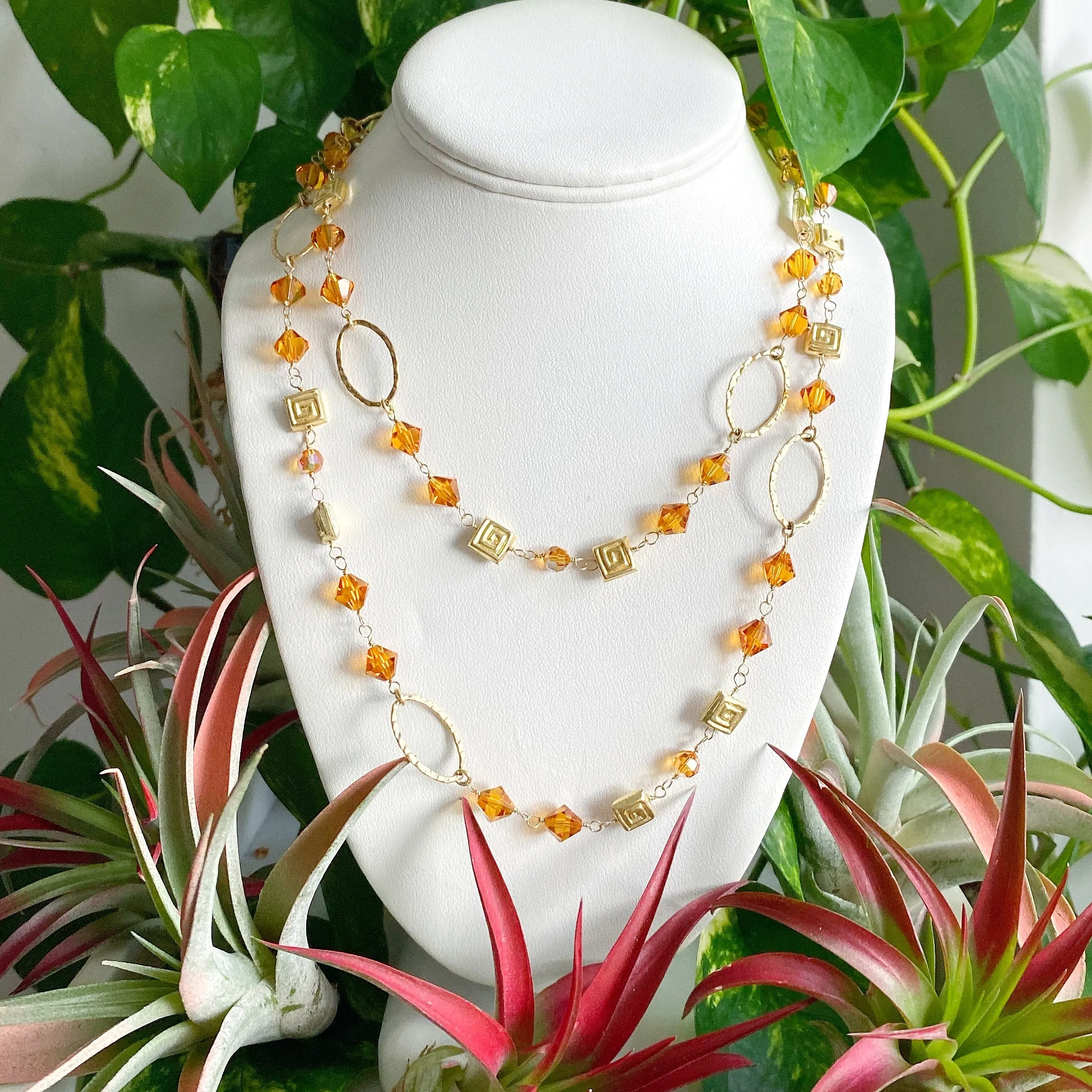 Golden Topaz Crystal Lariat Necklace