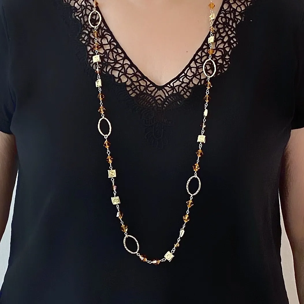 Golden Topaz Crystal Lariat Necklace