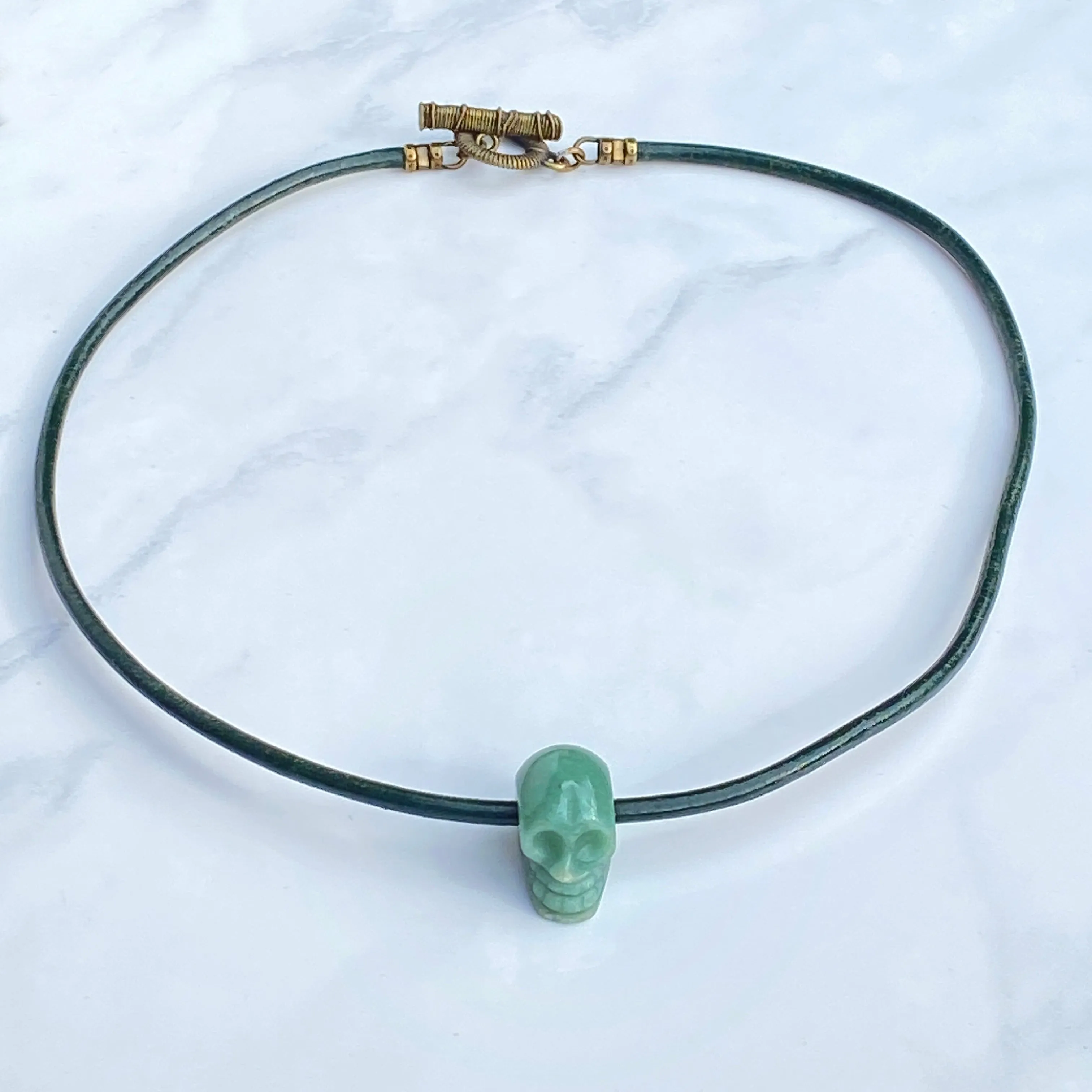 Green Aventurine Skull Necklace