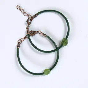 Green Leather and Peridot Gemstone clasp bracelets