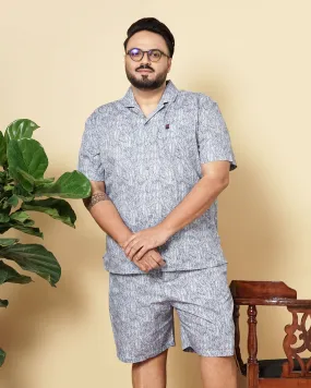 Hardsoda Men Navy Blue Plus Size Geometric Printed Lounge Set