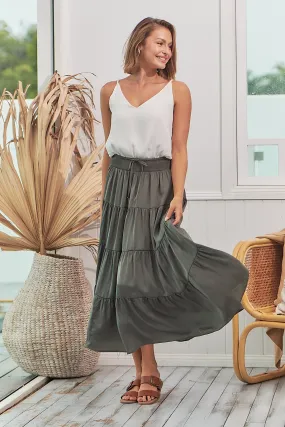 Helene Grey Satin Maxi Skirt