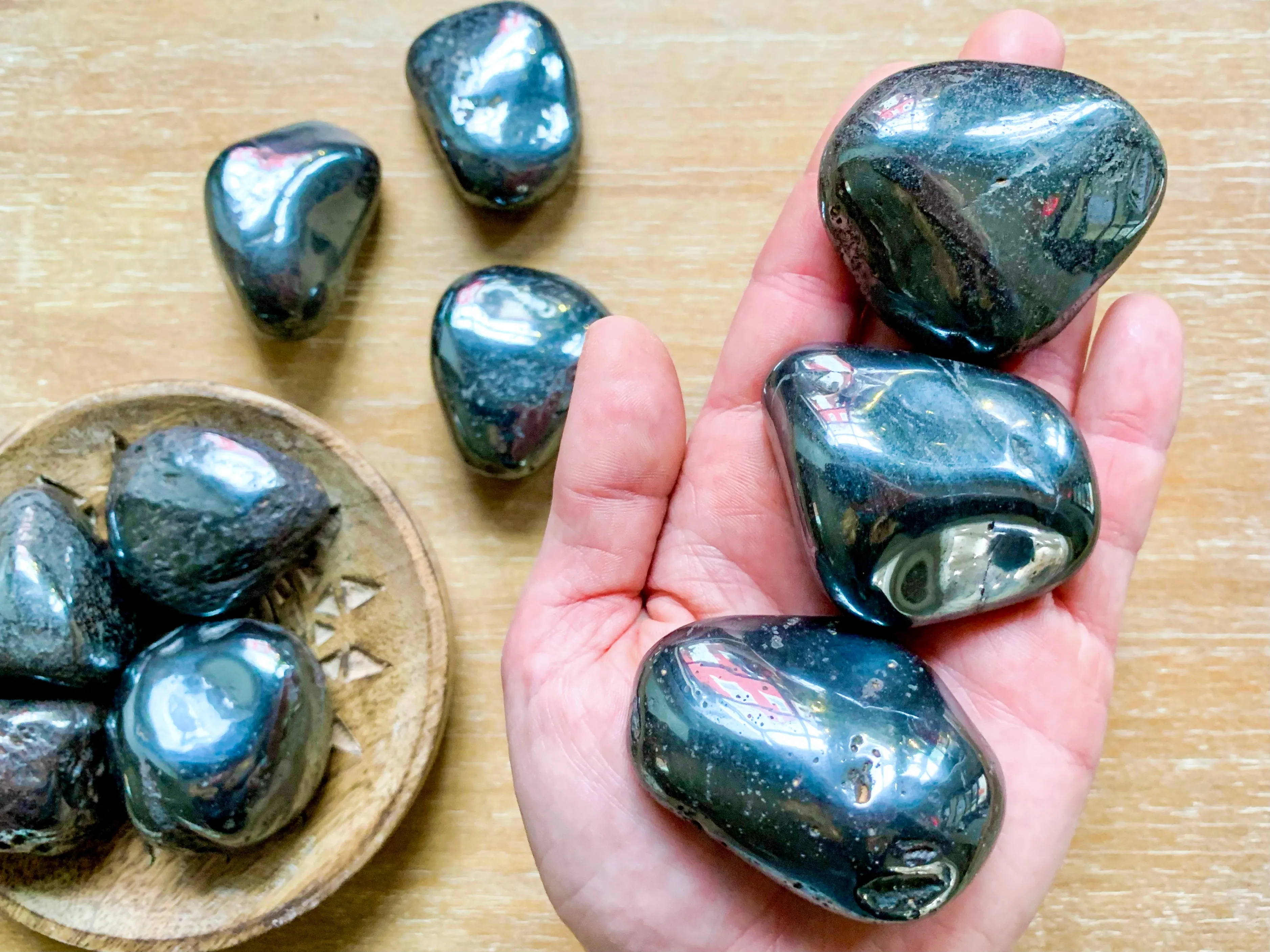 Hematite Tumbled Palm Stone