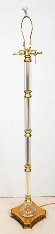 Hollywood Regency Glass & Gold-Tone Metal Lamp