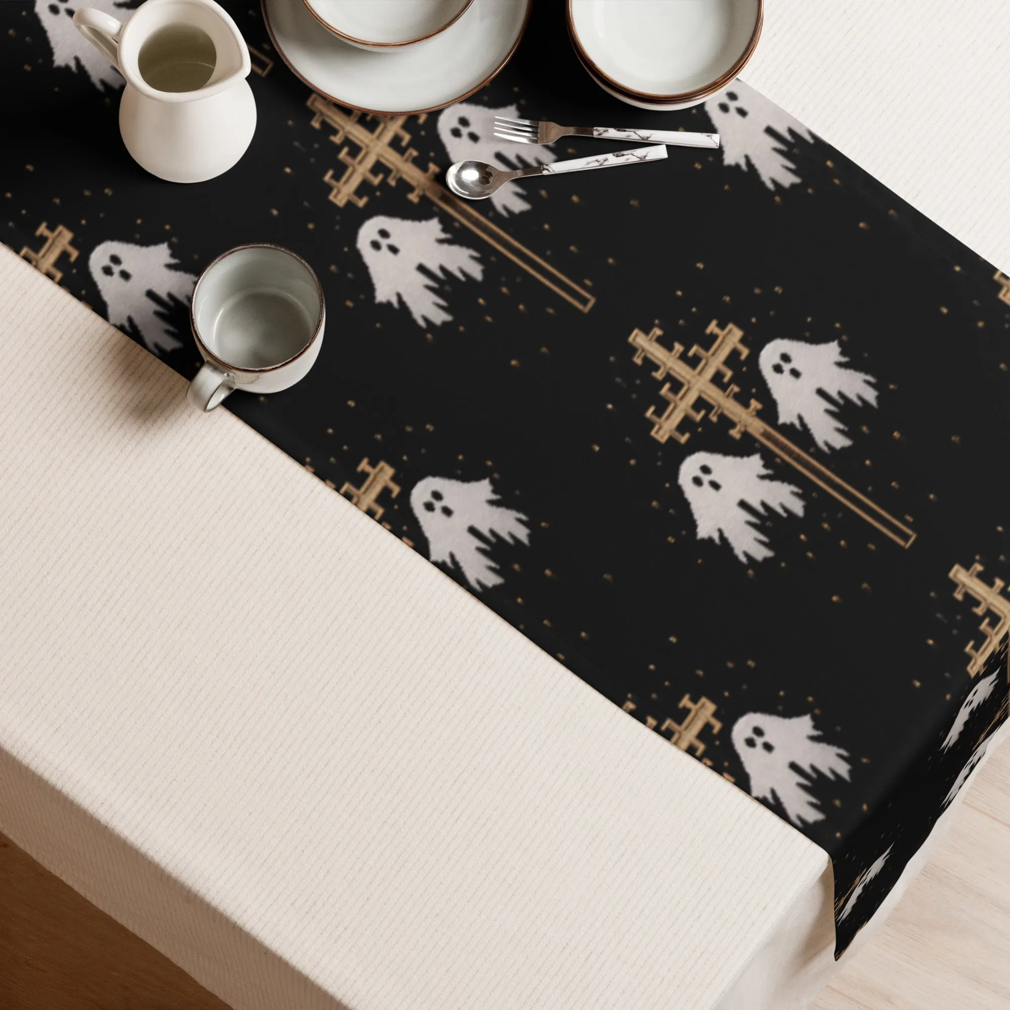 Holy Spirits Table Runner - Witchy Home Decor - Gothic Kitchen Cute Ghosts Table Setup - Goth Gifts